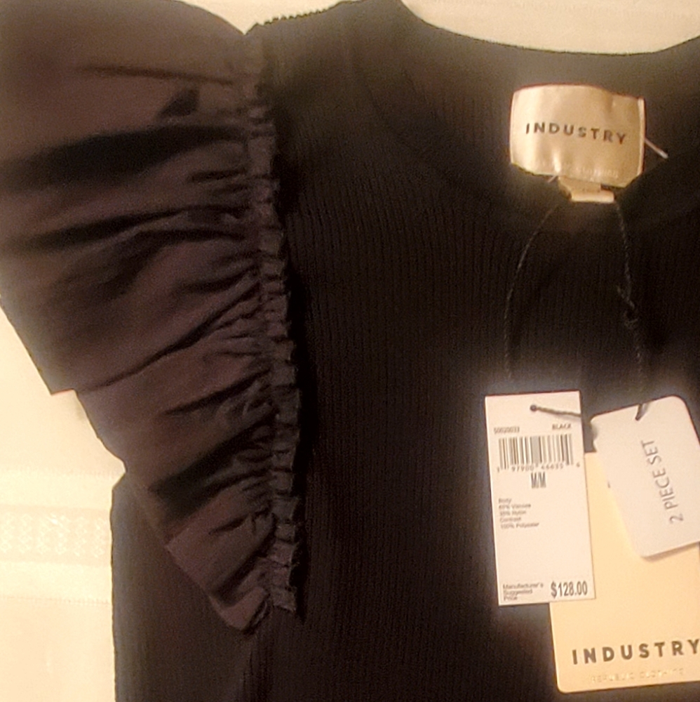 Industry Women's Black Flutter Sleeve Top & Midi Skirt Sz Med - Picture 13 of 13